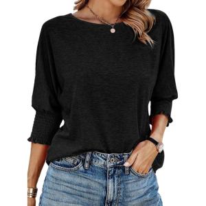 imageDokotoo Womens 2025 Fashion Tops 34 Sleeve TShirts Cute Crewneck Basic Business Tees BlousesA Black