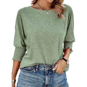 imageDokotoo Womens 2025 Fashion Tops 34 Sleeve TShirts Cute Crewneck Basic Business Tees BlousesA Grass Green B
