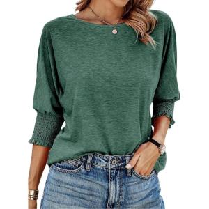 imageDokotoo Womens 2025 Fashion Tops 34 Sleeve TShirts Cute Crewneck Basic Business Tees BlousesEvergreen