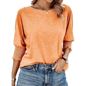 imageDokotoo Womens 2025 Fashion Tops 34 Sleeve TShirts Cute Crewneck Basic Business Tees BlousesGrapefruit Orange
