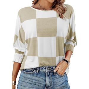 imageDokotoo Womens 2025 Fashion Tops 34 Sleeve TShirts Cute Crewneck Basic Business Tees BlousesW Pale Khaki