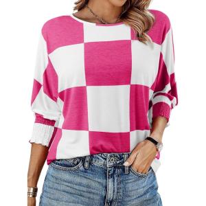imageDokotoo Womens 2025 Fashion Tops 34 Sleeve TShirts Cute Crewneck Basic Business Tees BlousesW Rose Red
