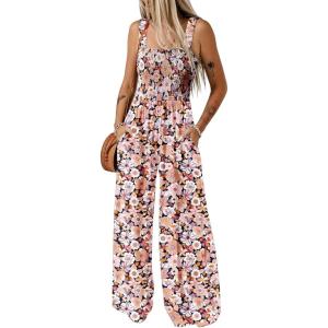 imageDokotoo Womens Casual Loose Overalls Jumpsuits One Piece Sleeveless Printed Wide Leg Long Pant Rompers With PocketsBlack