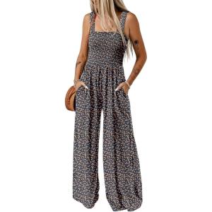 imageDokotoo Womens Casual Loose Overalls Jumpsuits One Piece Sleeveless Printed Wide Leg Long Pant Rompers With PocketsBlue 2