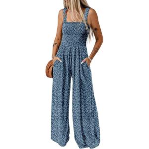 imageDokotoo Womens Casual Loose Overalls Jumpsuits One Piece Sleeveless Printed Wide Leg Long Pant Rompers With PocketsBlue