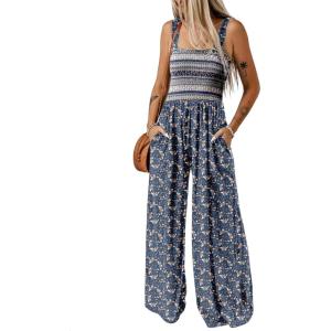 imageDokotoo Womens Casual Loose Overalls Jumpsuits One Piece Sleeveless Printed Wide Leg Long Pant Rompers With PocketsBlue 5