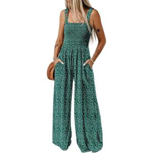 imageDokotoo Womens Casual Loose Overalls Jumpsuits One Piece Sleeveless Printed Wide Leg Long Pant Rompers With PocketsDark Green