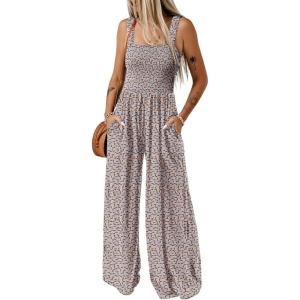 imageDokotoo Womens Casual Loose Overalls Jumpsuits One Piece Sleeveless Printed Wide Leg Long Pant Rompers With PocketsGray