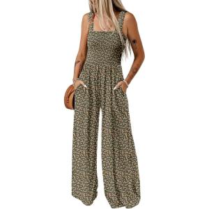 imageDokotoo Womens Casual Loose Overalls Jumpsuits One Piece Sleeveless Printed Wide Leg Long Pant Rompers With PocketsGreen