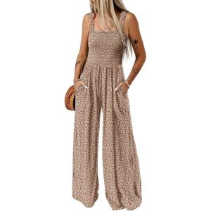 imageDokotoo Womens Casual Loose Overalls Jumpsuits One Piece Sleeveless Printed Wide Leg Long Pant Rompers With PocketsKhaki 2