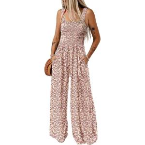 imageDokotoo Womens Casual Loose Overalls Jumpsuits One Piece Sleeveless Printed Wide Leg Long Pant Rompers With PocketsKhaki