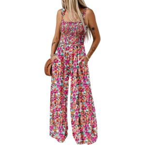 imageDokotoo Womens Casual Loose Overalls Jumpsuits One Piece Sleeveless Printed Wide Leg Long Pant Rompers With PocketsPink 2
