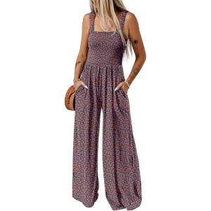imageDokotoo Womens Casual Loose Overalls Jumpsuits One Piece Sleeveless Printed Wide Leg Long Pant Rompers With PocketsPurple 2