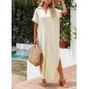 imageDokotoo Womens Casual Short Sleeve Side Split Button Down Long Kimonos Cardigans Swimsuit Cover Ups Summer Beach DressApricot