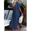 imageDokotoo Womens Casual Short Sleeve Side Split Button Down Long Kimonos Cardigans Swimsuit Cover Ups Summer Beach DressBlue 11