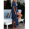 imageDokotoo Womens Casual Short Sleeve Side Split Button Down Long Kimonos Cardigans Swimsuit Cover Ups Summer Beach DressBlue 11