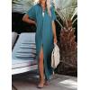 imageDokotoo Womens Casual Short Sleeve Side Split Button Down Long Kimonos Cardigans Swimsuit Cover Ups Summer Beach DressBlue 2