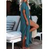 imageDokotoo Womens Casual Short Sleeve Side Split Button Down Long Kimonos Cardigans Swimsuit Cover Ups Summer Beach DressBlue 2