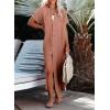 imageDokotoo Womens Casual Short Sleeve Side Split Button Down Long Kimonos Cardigans Swimsuit Cover Ups Summer Beach DressBrown 02