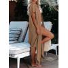 imageDokotoo Womens Casual Short Sleeve Side Split Button Down Long Kimonos Cardigans Swimsuit Cover Ups Summer Beach DressBrown