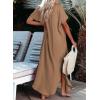 imageDokotoo Womens Casual Short Sleeve Side Split Button Down Long Kimonos Cardigans Swimsuit Cover Ups Summer Beach DressBrown