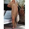 imageDokotoo Womens Casual Short Sleeve Side Split Button Down Long Kimonos Cardigans Swimsuit Cover Ups Summer Beach DressBrown