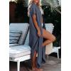 imageDokotoo Womens Casual Short Sleeve Side Split Button Down Long Kimonos Cardigans Swimsuit Cover Ups Summer Beach DressDark Grey