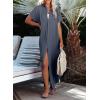 imageDokotoo Womens Casual Short Sleeve Side Split Button Down Long Kimonos Cardigans Swimsuit Cover Ups Summer Beach DressDark Grey