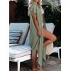 imageDokotoo Womens Casual Short Sleeve Side Split Button Down Long Kimonos Cardigans Swimsuit Cover Ups Summer Beach DressGreen 02