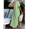 imageDokotoo Womens Casual Short Sleeve Side Split Button Down Long Kimonos Cardigans Swimsuit Cover Ups Summer Beach DressGreen