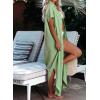 imageDokotoo Womens Casual Short Sleeve Side Split Button Down Long Kimonos Cardigans Swimsuit Cover Ups Summer Beach DressGreen