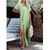 imageDokotoo Womens Casual Short Sleeve Side Split Button Down Long Kimonos Cardigans Swimsuit Cover Ups Summer Beach DressGreen