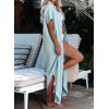 imageDokotoo Womens Casual Short Sleeve Side Split Button Down Long Kimonos Cardigans Swimsuit Cover Ups Summer Beach DressLight Blue