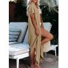 imageDokotoo Womens Casual Short Sleeve Side Split Button Down Long Kimonos Cardigans Swimsuit Cover Ups Summer Beach DressLight French Beige