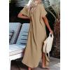 imageDokotoo Womens Casual Short Sleeve Side Split Button Down Long Kimonos Cardigans Swimsuit Cover Ups Summer Beach DressLight French Beige