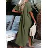 imageDokotoo Womens Casual Short Sleeve Side Split Button Down Long Kimonos Cardigans Swimsuit Cover Ups Summer Beach DressMoss Green