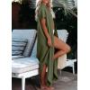 imageDokotoo Womens Casual Short Sleeve Side Split Button Down Long Kimonos Cardigans Swimsuit Cover Ups Summer Beach DressMoss Green