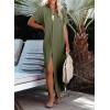imageDokotoo Womens Casual Short Sleeve Side Split Button Down Long Kimonos Cardigans Swimsuit Cover Ups Summer Beach DressMoss Green