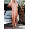 imageDokotoo Womens Casual Short Sleeve Side Split Button Down Long Kimonos Cardigans Swimsuit Cover Ups Summer Beach DressPink 3