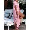 imageDokotoo Womens Casual Short Sleeve Side Split Button Down Long Kimonos Cardigans Swimsuit Cover Ups Summer Beach DressPink