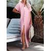 imageDokotoo Womens Casual Short Sleeve Side Split Button Down Long Kimonos Cardigans Swimsuit Cover Ups Summer Beach DressPink