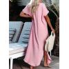 imageDokotoo Womens Casual Short Sleeve Side Split Button Down Long Kimonos Cardigans Swimsuit Cover Ups Summer Beach DressPink