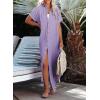 imageDokotoo Womens Casual Short Sleeve Side Split Button Down Long Kimonos Cardigans Swimsuit Cover Ups Summer Beach DressPurple