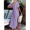 imageDokotoo Womens Casual Short Sleeve Side Split Button Down Long Kimonos Cardigans Swimsuit Cover Ups Summer Beach DressPurple
