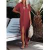 imageDokotoo Womens Casual Short Sleeve Side Split Button Down Long Kimonos Cardigans Swimsuit Cover Ups Summer Beach DressRed