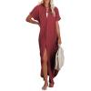 imageDokotoo Womens Casual Short Sleeve Side Split Button Down Long Kimonos Cardigans Swimsuit Cover Ups Summer Beach DressRed