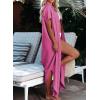 imageDokotoo Womens Casual Short Sleeve Side Split Button Down Long Kimonos Cardigans Swimsuit Cover Ups Summer Beach DressRose