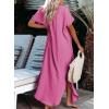 imageDokotoo Womens Casual Short Sleeve Side Split Button Down Long Kimonos Cardigans Swimsuit Cover Ups Summer Beach DressRose