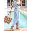 imageDokotoo Womens Casual Short Sleeve Side Split Button Down Long Kimonos Cardigans Swimsuit Cover Ups Summer Beach DressSky Blue