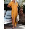 imageDokotoo Womens Casual Short Sleeve Side Split Button Down Long Kimonos Cardigans Swimsuit Cover Ups Summer Beach DressVitality Orange